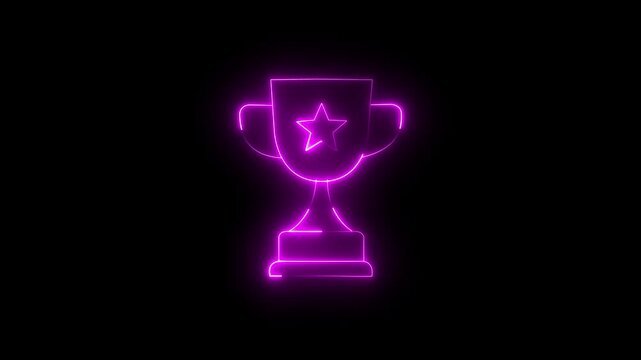 Outline neon award goblet, magenta. Neon reward cup icon with star. Award super cup, sport trophy and top achievement, game prize, motion graphic of Award super cup, concpte..