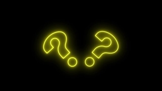 Outline neon questions, colorful icon. Glowing neon question marks, answer searching, FAQ support, questionnaire. Find problem decision. Quest, puzzle and quiz. motion graphic 4k loop..