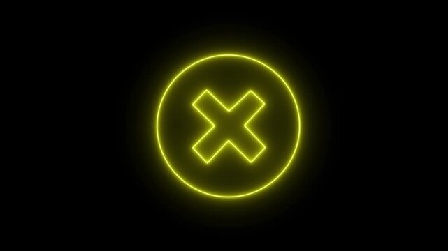Outline neon cross mark icon neon error sign, cancel and reject, X pictogram. black background, Incorrect select, cancel cross mark, disapprove request, motion graphic of cross mark icon..