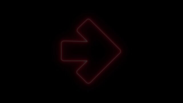 Outline neon arrow icon Glowing neon pointer sign, arrowhead pictogram, black background, Straight arrow, cursor and interface navigation, motion graphic of neon arrow concpte..