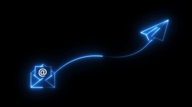 Futuristic Glowing Email Envelope and Paper Airplane Animation for Newsletter, Business Communication, Social Media Marketing, Digital Mail Icon, 4K Motion Graphics..