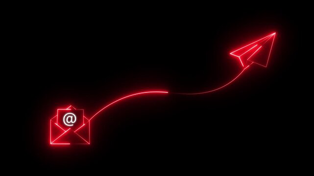Futuristic Glowing Email Envelope and Paper Airplane Animation for Newsletter, Business Communication, Social Media Marketing, Digital Mail Icon, 4K Motion Graphics..