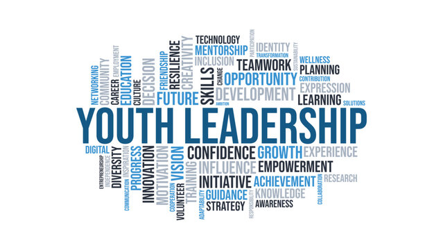 Youth Leadership Word Cloud Design for Youth Event Poster Education Awareness Print. Youth Leadership minimalist blue typography