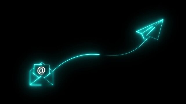 Futuristic Glowing Email Envelope and Paper Airplane Animation for Newsletter, Business Communication, Social Media Marketing, Digital Mail Icon, 4K Motion Graphics..