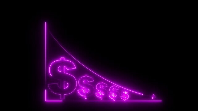 glowing neon Quality control and company cost reduction. Cost reduction icon. Cost decrease money down arrow. corporate business efficiently save cost and company motion graphic, animation 4k video.