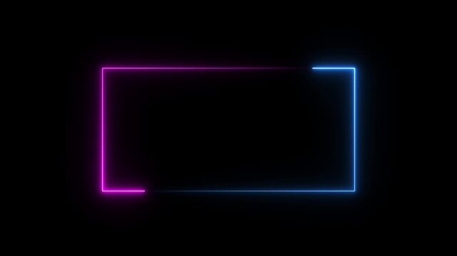 Square rectangle picture frame with two tone neon color motion graphic on isolated Blue and pink light moveing, black background. Geometric Frame, 4K Motion Graphics Loop..