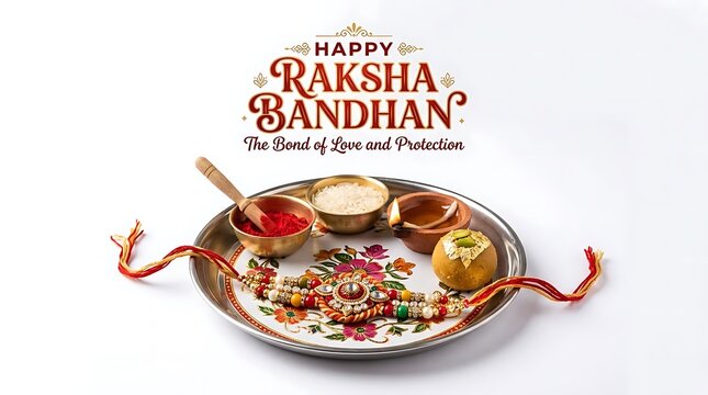 Raksha Bandhan festival celebration plate. Traditional Indian thread ceremony greeting card.