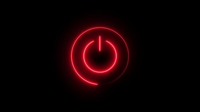 glowing neon line glowing power button icon illustration. black background, of power icon motion graphic of Control Interface, power button icon concept..