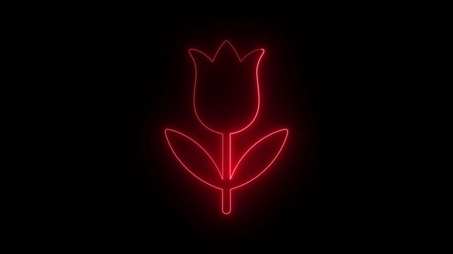 Red neon light tulip flower illustration icon glowing sign floral art design