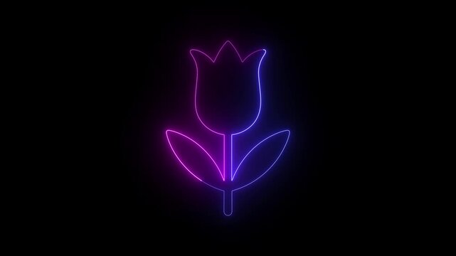 Purple and blue gradient neon tulip flower icon graphic glowing sign light