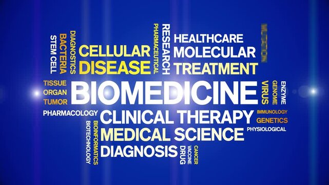 Biomedicine animated word cloud-animation tag kinetic typography seamless loop.