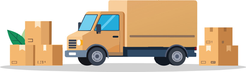 Fototapeta premium Moving truck and boxes, symbolizing relocation, logistics, and shipping services for a seamless transition