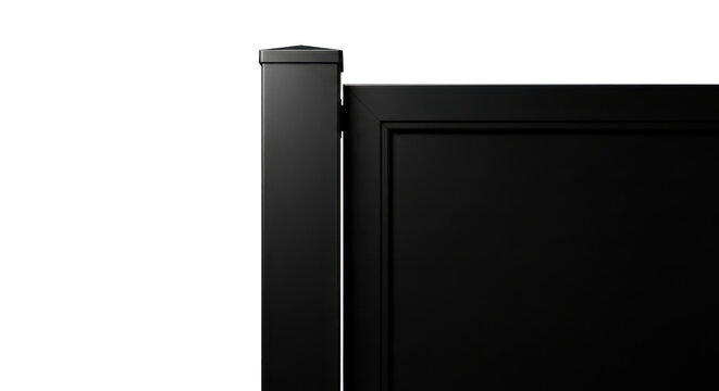 Modern black metal fence panel with clean edge isolated on transparent background