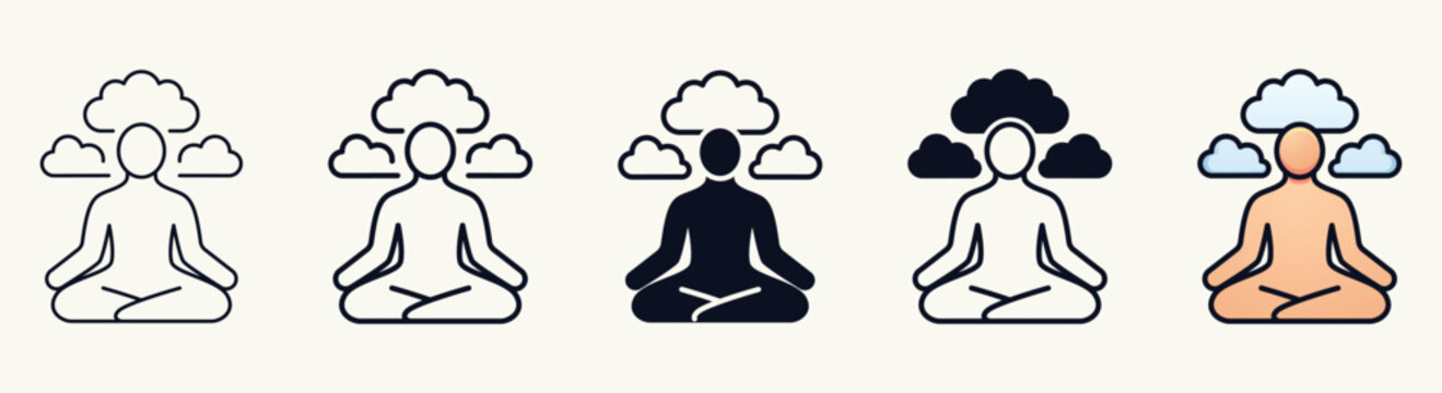 Meditating Person Color and Outline Illustration Set