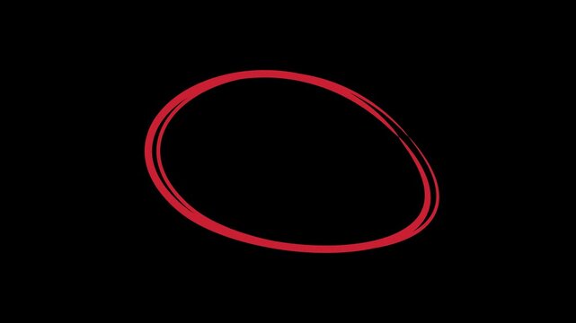Circle marker Black Screen with drawing effect. Red Circle Maker Circle Loopable with transparent background. red circle drawn, red marker pen style, doodle red circle marker and underline stroke,