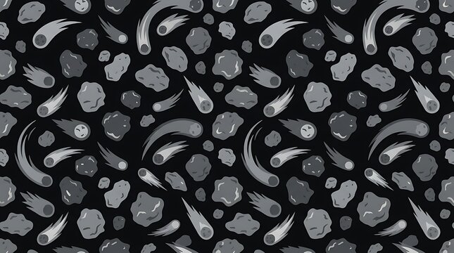 Seamless space pattern with falling meteors and flying asteroids