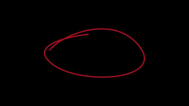 Circle marker Black Screen with drawing effect. Red Circle Maker Circle Loopable with transparent background. red circle drawn, red marker pen style, doodle red circle marker and underline stroke,