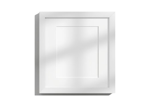 Square white shadow box frame isolated on transparent background