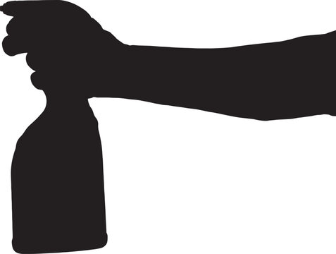 vector,Silhouette of a hand holding a cleaning spray bottle.