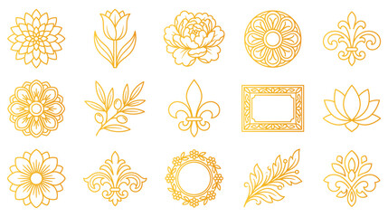 Floral ornaments and classic fleur de lis icons for vintage decorative frame design sets. © MdJubayer