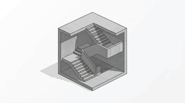3D Isometric Model of Modern House Architecture with Blueprint Design, Residential Building Concept and Interior Construction Project Illustration