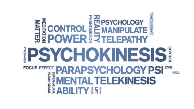 Psychokinesis animated word cloud-animation tag kinetic typography seamless loop.