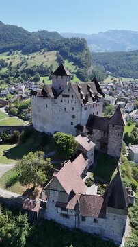 Aerial view of Gutenberg Castle in Balzers, Liechtenstein