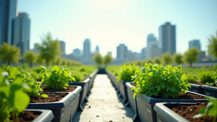 Fototapeta premium Sustainable Rooftop Farm with Vegetables and Herbs