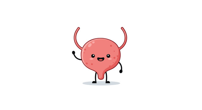 Cute cartoon bladder organ character with a smiling face waving hand happily, isolated on a white background.