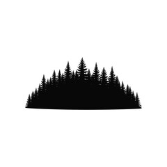 Black silhouette of coniferous trees on a white background representing a forest border for design © MohiburStock