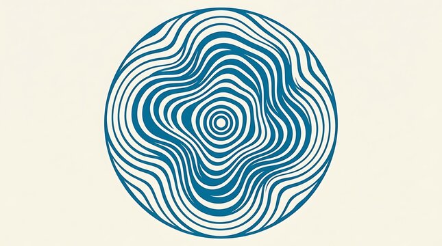 Blue concentric wavy lines forming a circular abstract pattern