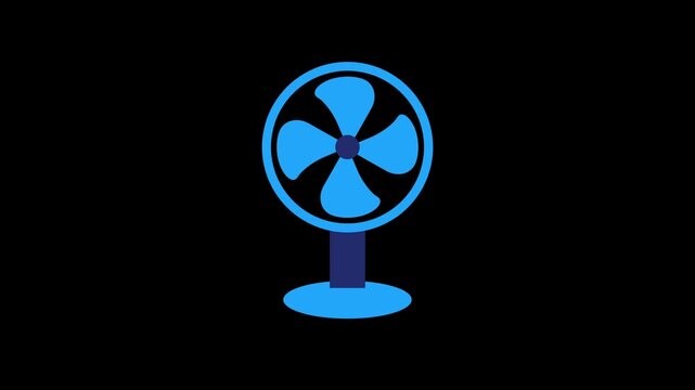 Animated 2D electric table fan icon motion graphic on white background. Fan fast spinning animation.