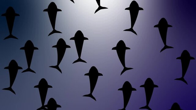 Swimming Fish Silhouette Background. Animated silhouettes of fish swimming upward seamless pattern motion graphic.