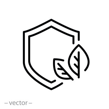 crop protection icon, plant and shield, fungicide, save leafs, thin line web symbol on white background - editable stroke vector illustration eps10