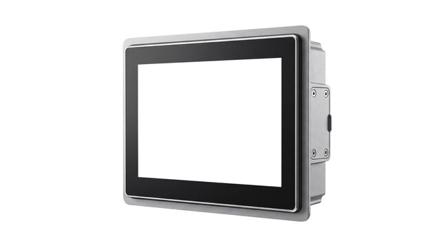 Modern industrial touchscreen hmi panel with blank white png isolated on transparent background