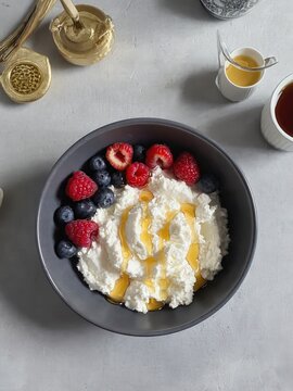 Top view dessert bowl with whipped cream