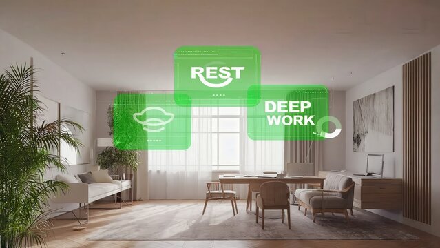 Modern living room with wellness holograms