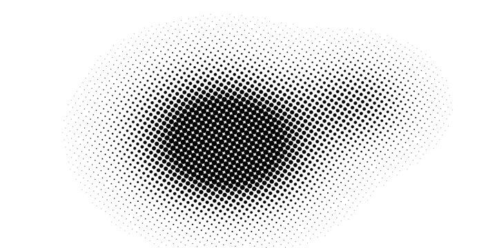 Vintage black halftone dot cloud blobs, cloud blobs halftone dot pattern with tonal gradient, abstract grunge distressed vector texture for wallpaper, backgrounds, overlays and web design. v3