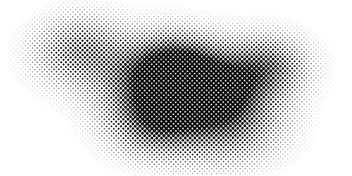 Vintage black halftone dot cloud blobs, abstract cloud blobs halftone dot pattern with tonal gradient, monochrome grunge vector overlay for wallpaper, backgrounds, overlays and web design. v3