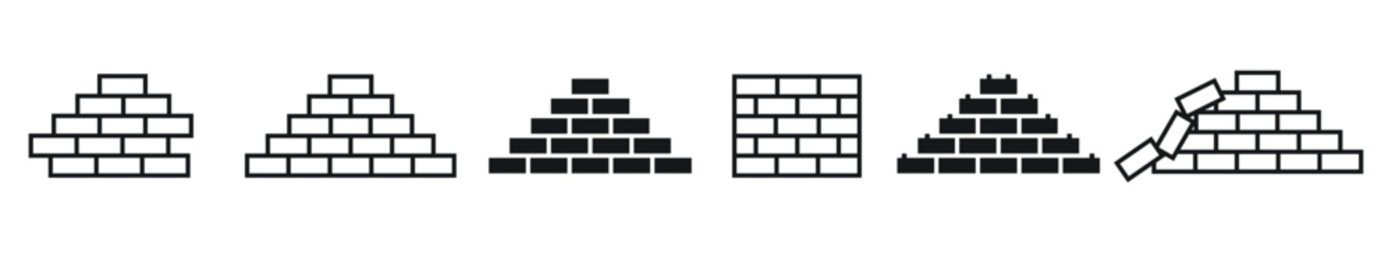 Brick wall icon, bricks for construction building icons