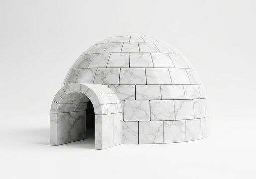 Modern Igloo Structure Made of White Marble Blocks Isolated on White Background - 3D Rendered Architectural Concept