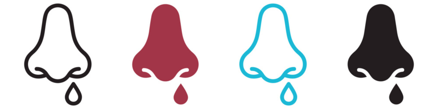 Set of runny nose icons in outline and filled styles with different colors isolated on transparent background medical healthcare vector.