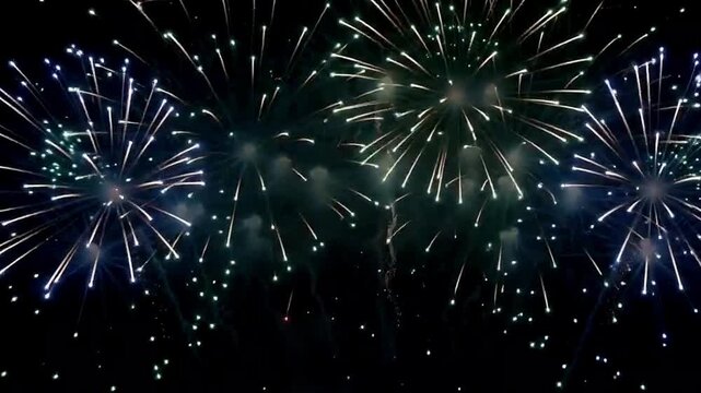 fairy lights colorful fireworks bursting on black background