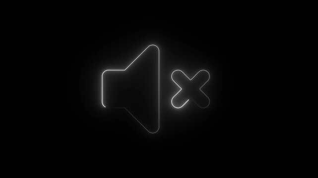 Neon mute animation, glowing speaker symbol with cross sign for ui and digital media sound volume