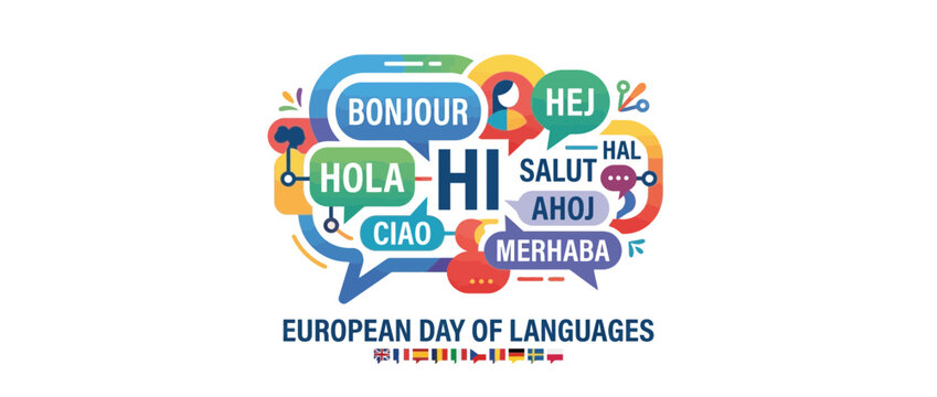 Multilingual Greetings Speech Bubbles with European Day of Languages Title