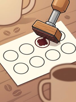 Coffee loyalty card being stamped at a cafe counter