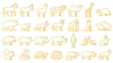 Obraz premium Set of various wild and domestic animal icons featuring mammals reptiles and rodents line.