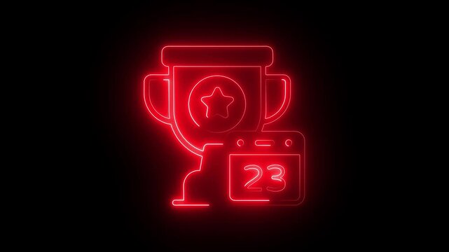 Glowing red neon trophy and calendar animation, success and achievement deadline concept, digital signage