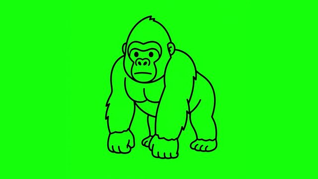 A black vector gorilla outline on a solid green chroma key background, designed as a ready-to-key asset for video editors and graphic designers.
