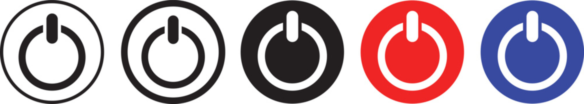 Power button line and solid icon set. On off switch and standby state symbol collection. Electric start push button vector illustration for system energy control